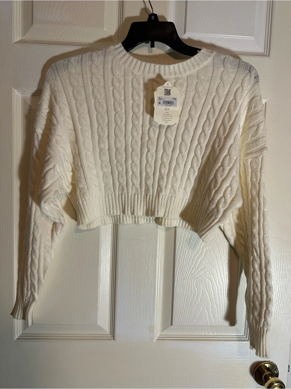 Altar'd State Ivory Cropped Cable-Knit Crewneck Sweater